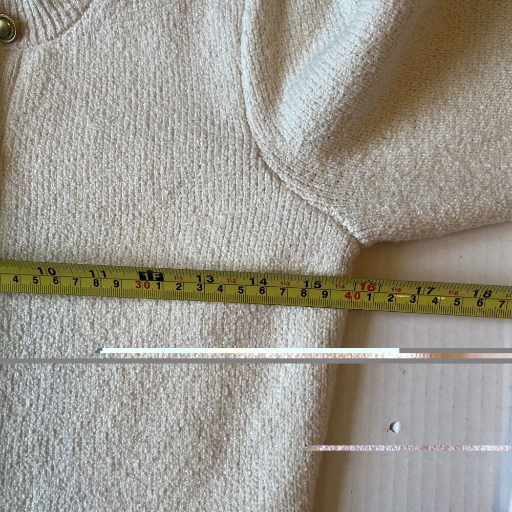 AYR The Uptown Girl Ivory Organic Cotton Cardigan Gold Buttons Women's S EUC - Picture 5 of 7